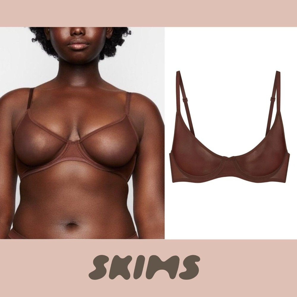 NWT SKIMS [ 46DDD ] Ultra Fine Mesh Underwire Scoop Bra Mahogany‎ #T2055